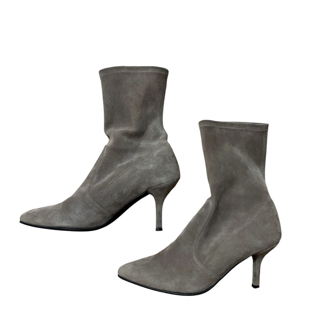 Stuart Weitzman Gray Midcalf Kitten Heel Booties Sz 7